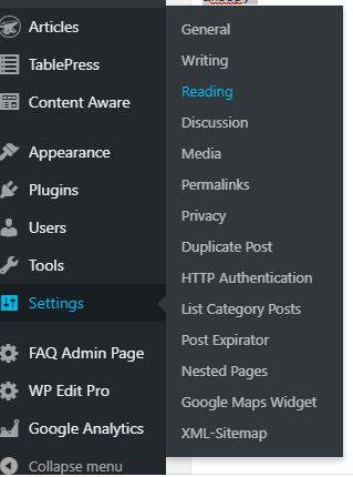 WordPress Dashboard Settings